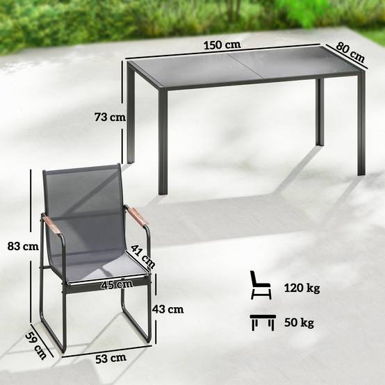 Salon de jardin acier et verre gris 150 x 80 x 73 cm - PANGIVO - Image 5