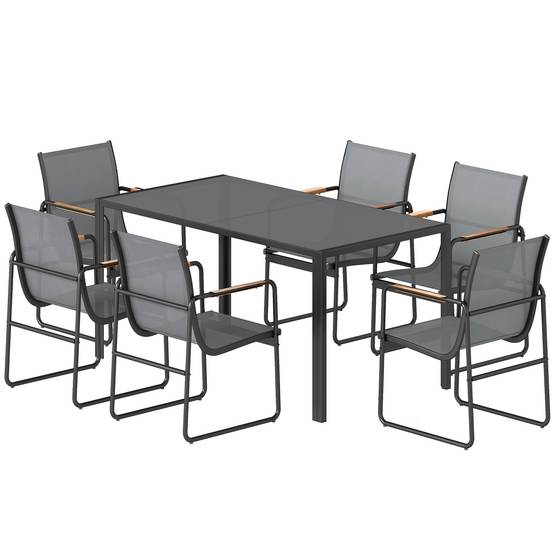 Salon de jardin acier et verre gris 150 x 80 x 73 cm - PANGIVO - Image 2