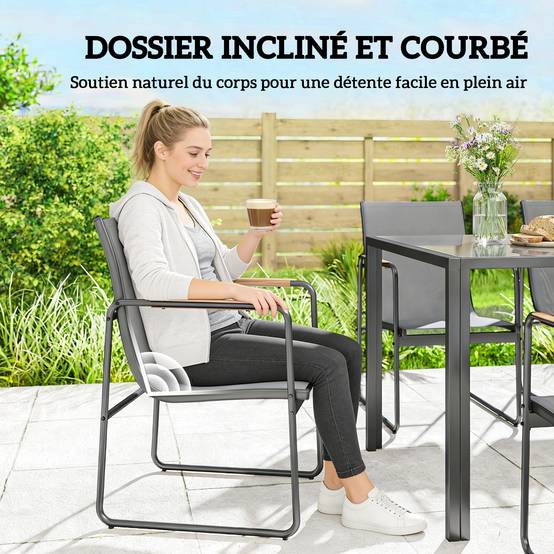 Salon de jardin acier et verre gris 150 x 80 x 73 cm - PANGIVO - Image 7