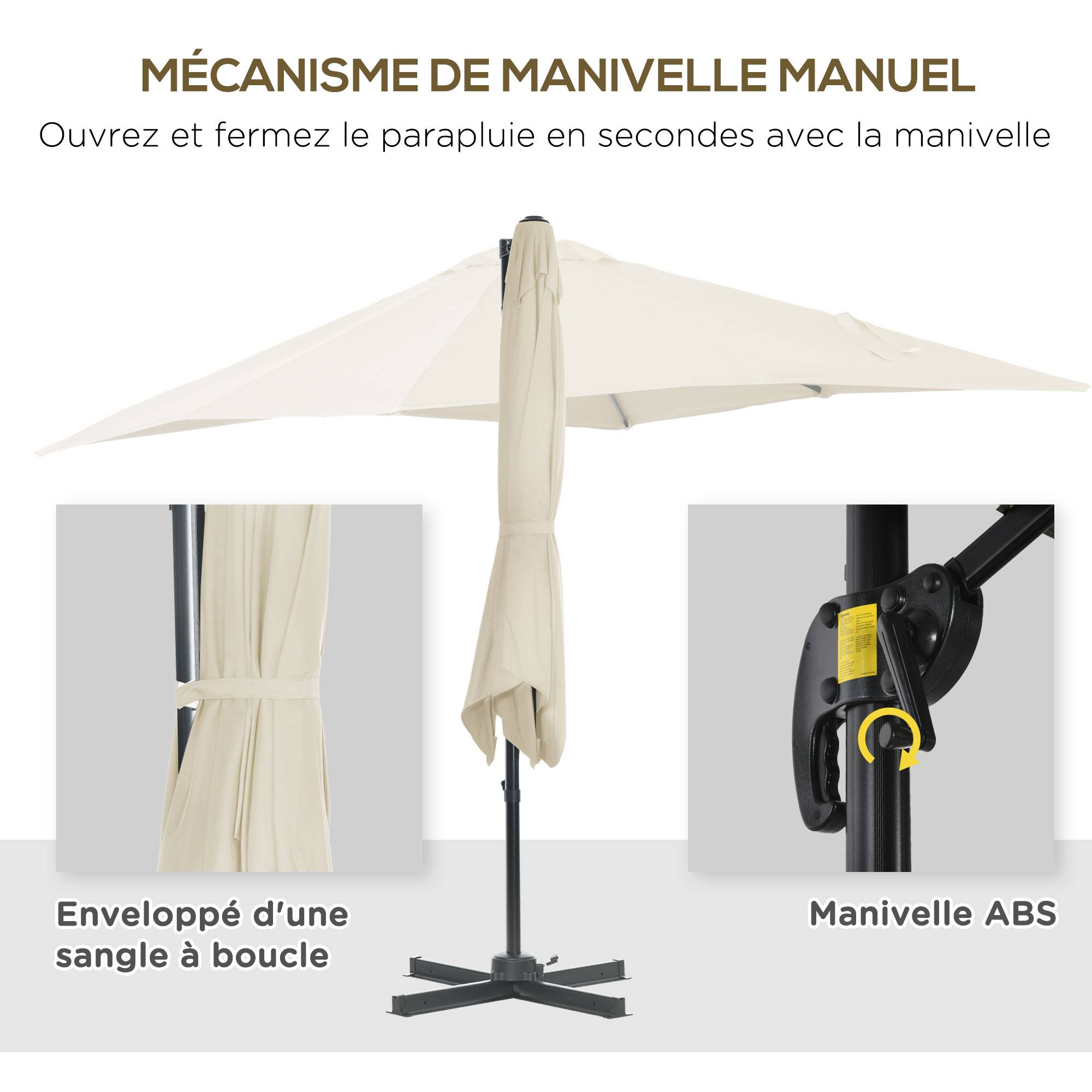 Parasol déporté Métal Crème 245x245x245 cm - Image 8