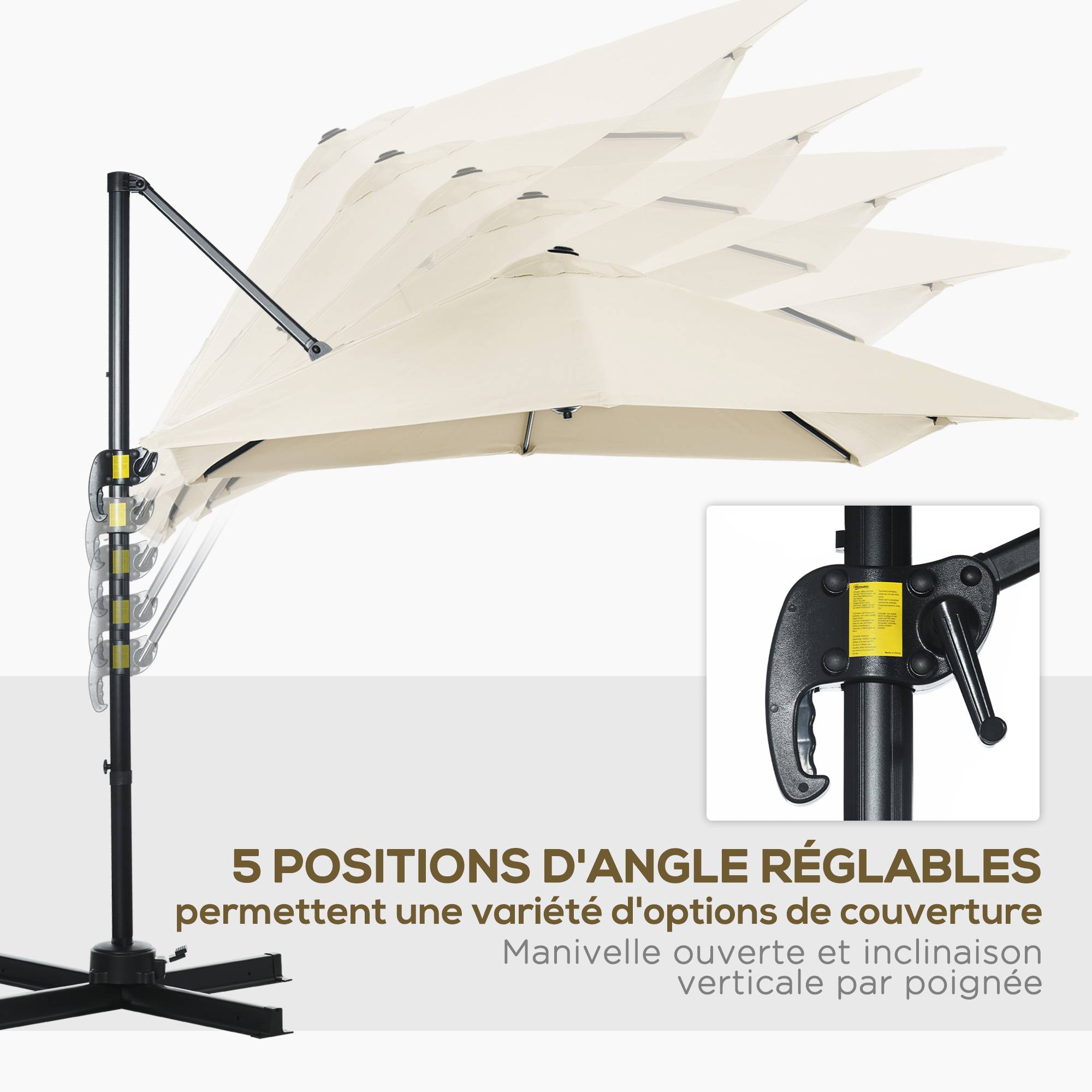 Parasol déporté Métal Crème 245x245x245 cm - Image 7