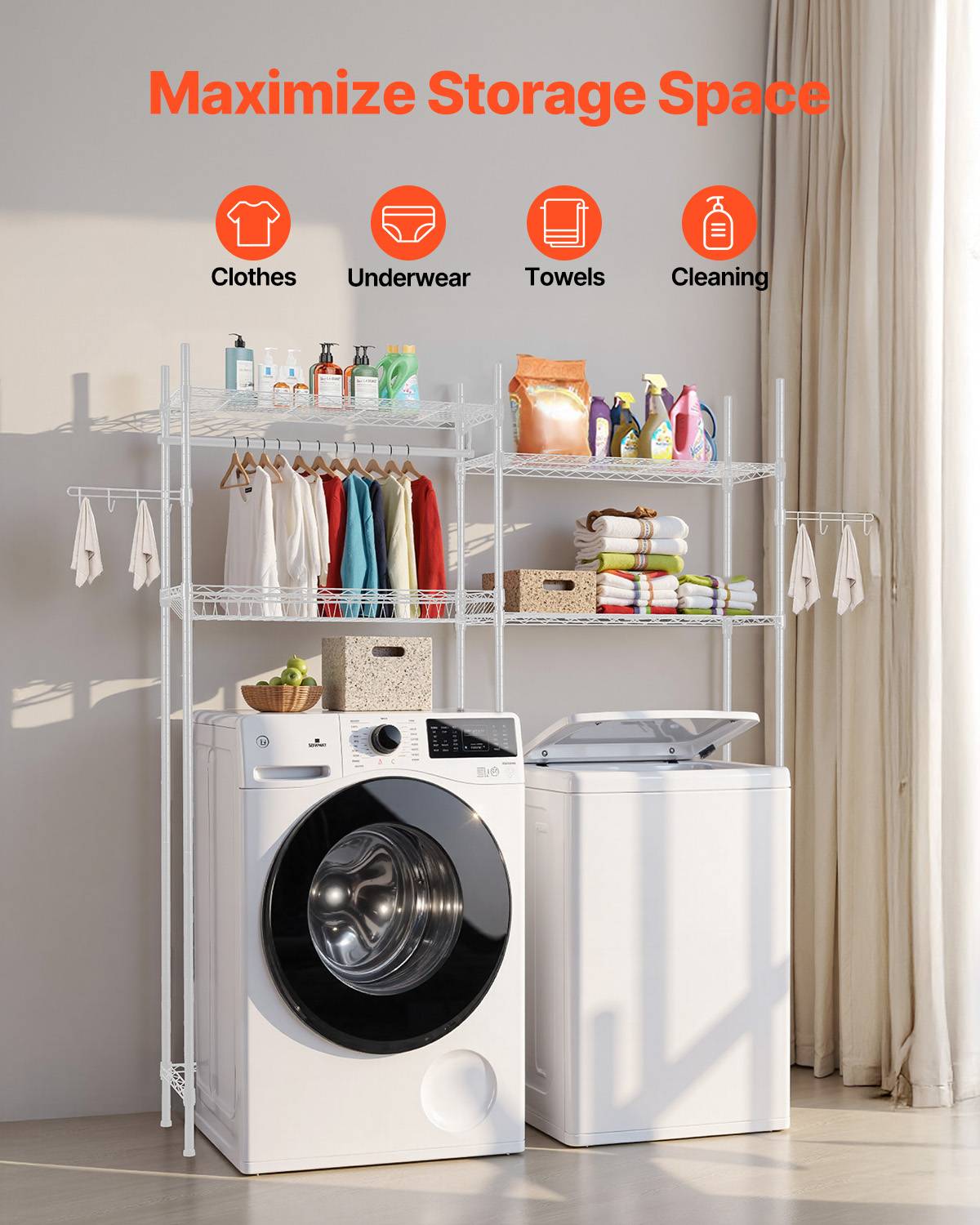 VEVOR Étagère rangement lave-linge/sèche-linge 4 niveaux, étendoir, gain place. - Image 3
