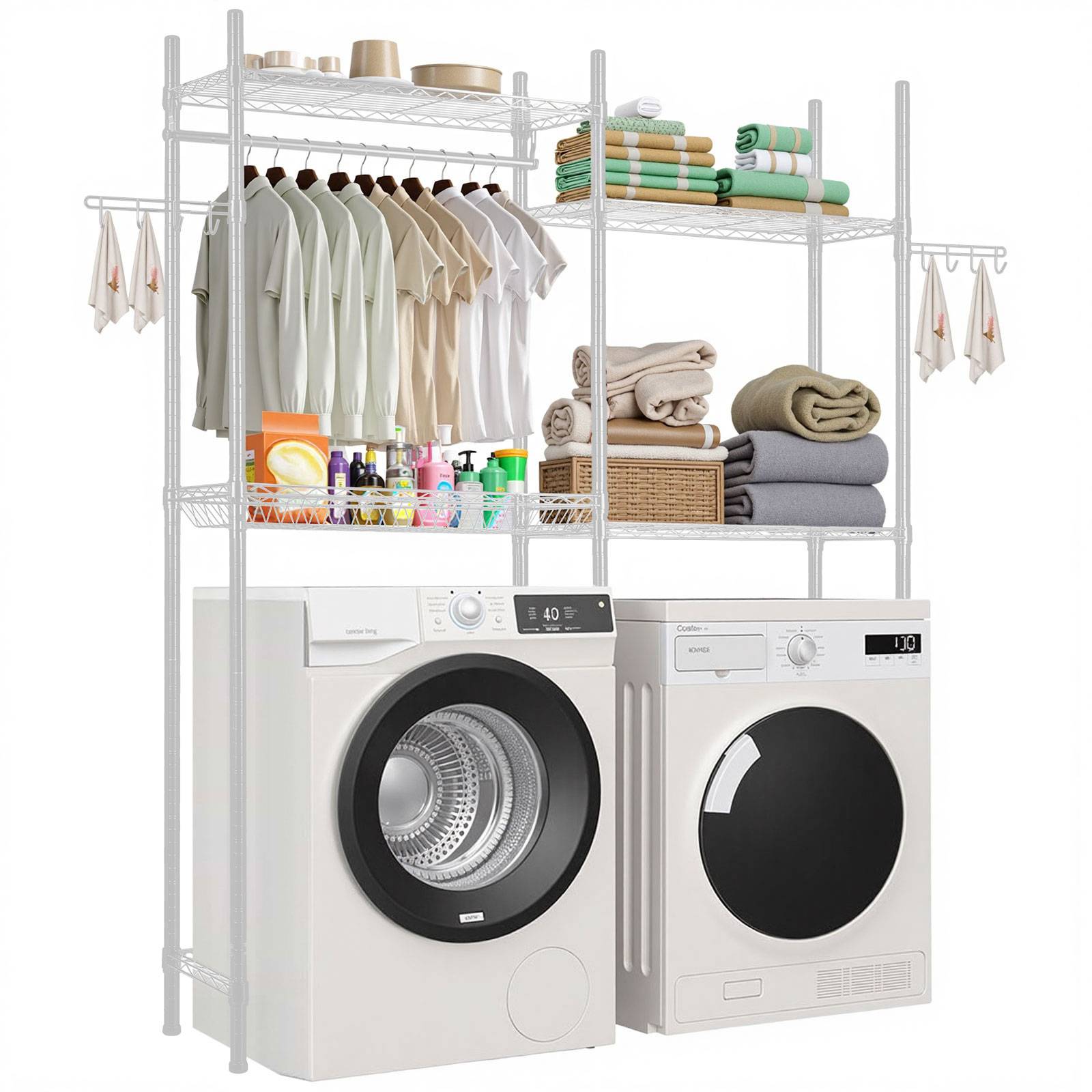 VEVOR Étagère rangement lave-linge/sèche-linge 4 niveaux, étendoir, gain place. - Image 1