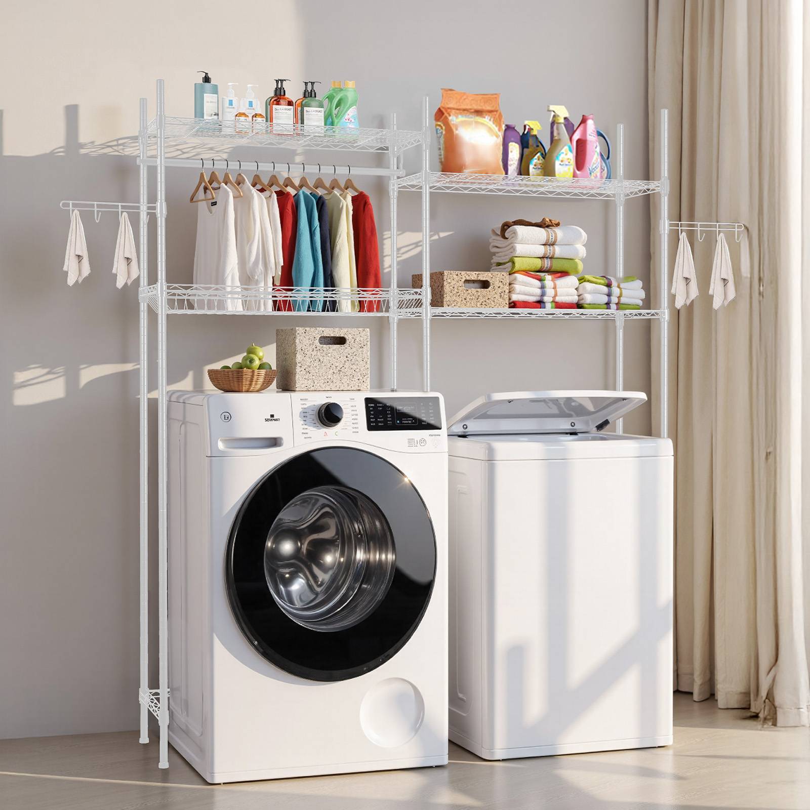 VEVOR Étagère rangement lave-linge/sèche-linge 4 niveaux, étendoir, gain place. - Image 8