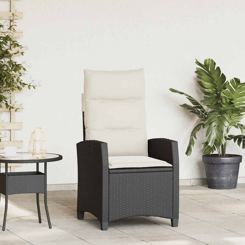 PANGIVO - Chaise de jardin inclinable avec table d'appoint noir polyrotin 65 x 58 x 94 cm, Poids :12.95kg - PANGIVO - Image 1