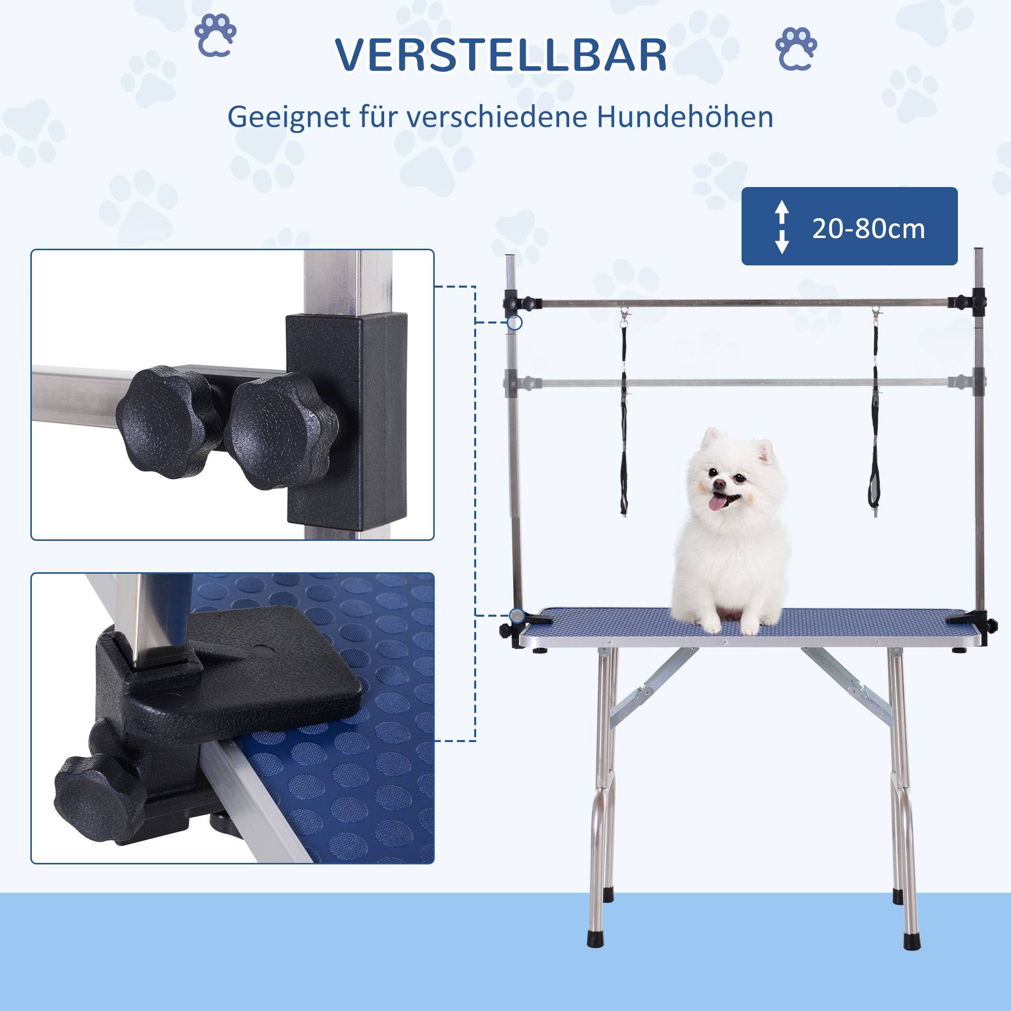 Sans Marque - Table de toilettage réglable pliable, panier sous-table, pour chiens/chats jusqu'à 100 kg, Bleu - Image 6