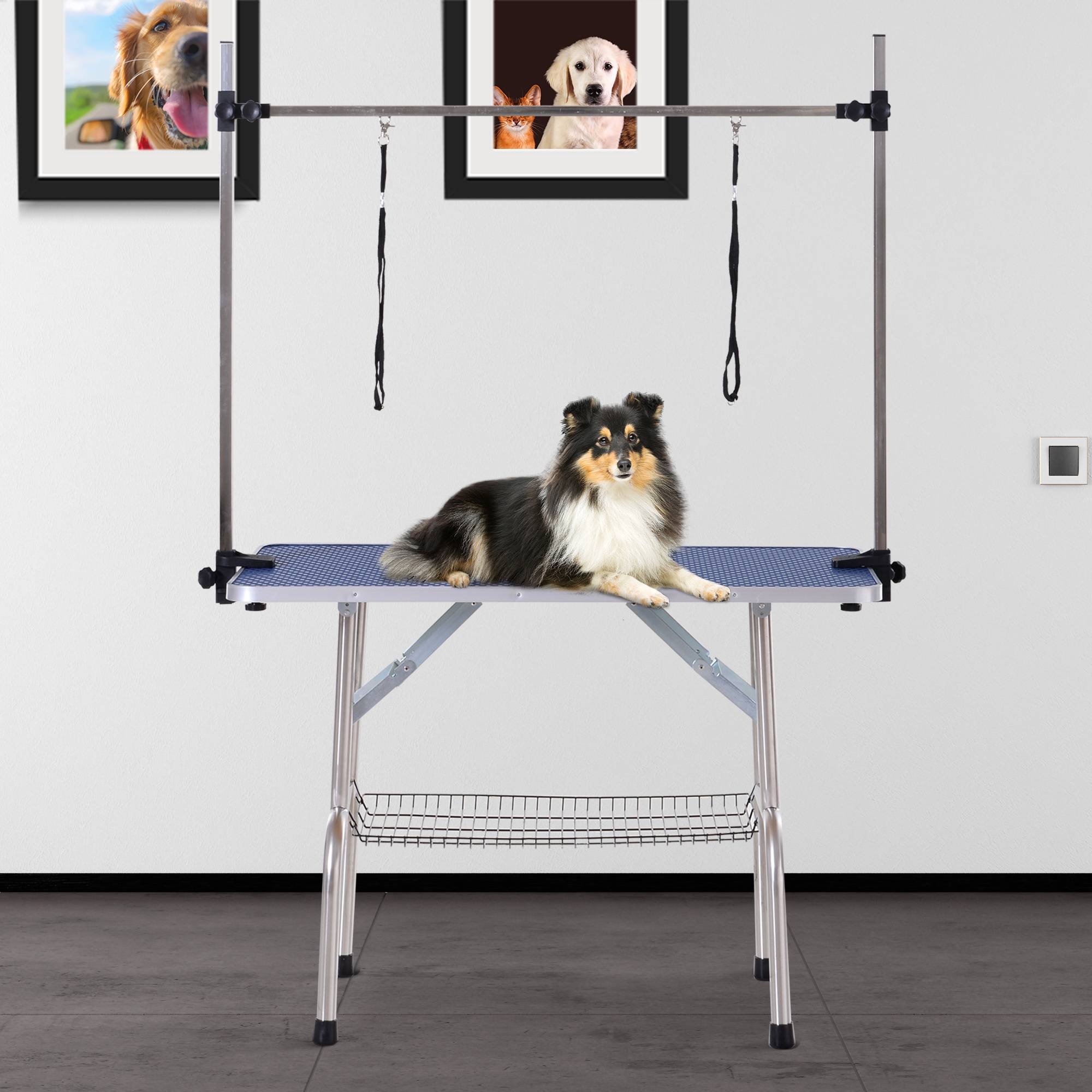 Sans Marque - Table de toilettage réglable pliable, panier sous-table, pour chiens/chats jusqu'à 100 kg, Bleu - Image 4