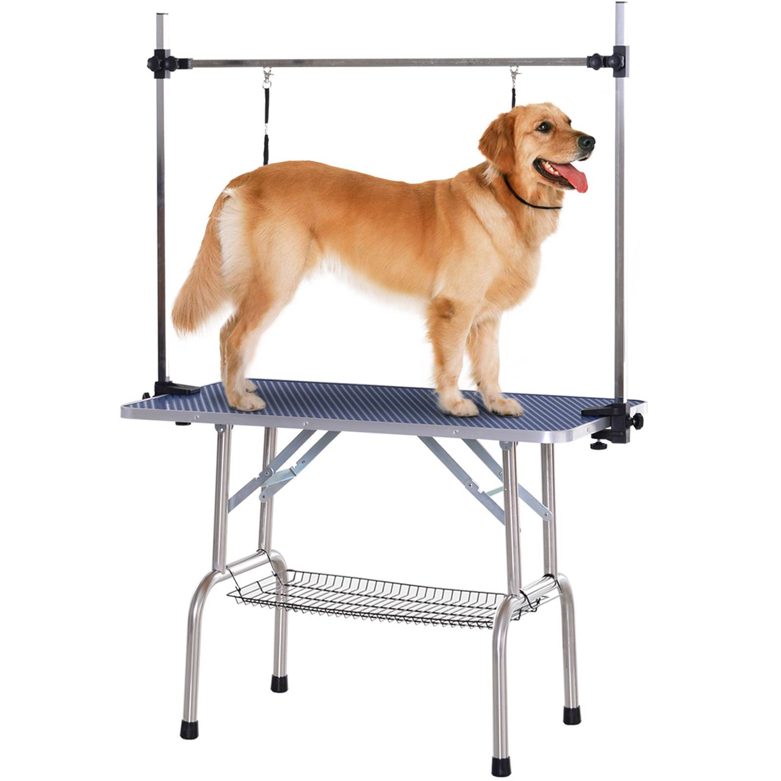 Sans Marque - Table de toilettage réglable pliable, panier sous-table, pour chiens/chats jusqu'à 100 kg, Bleu - Image 1