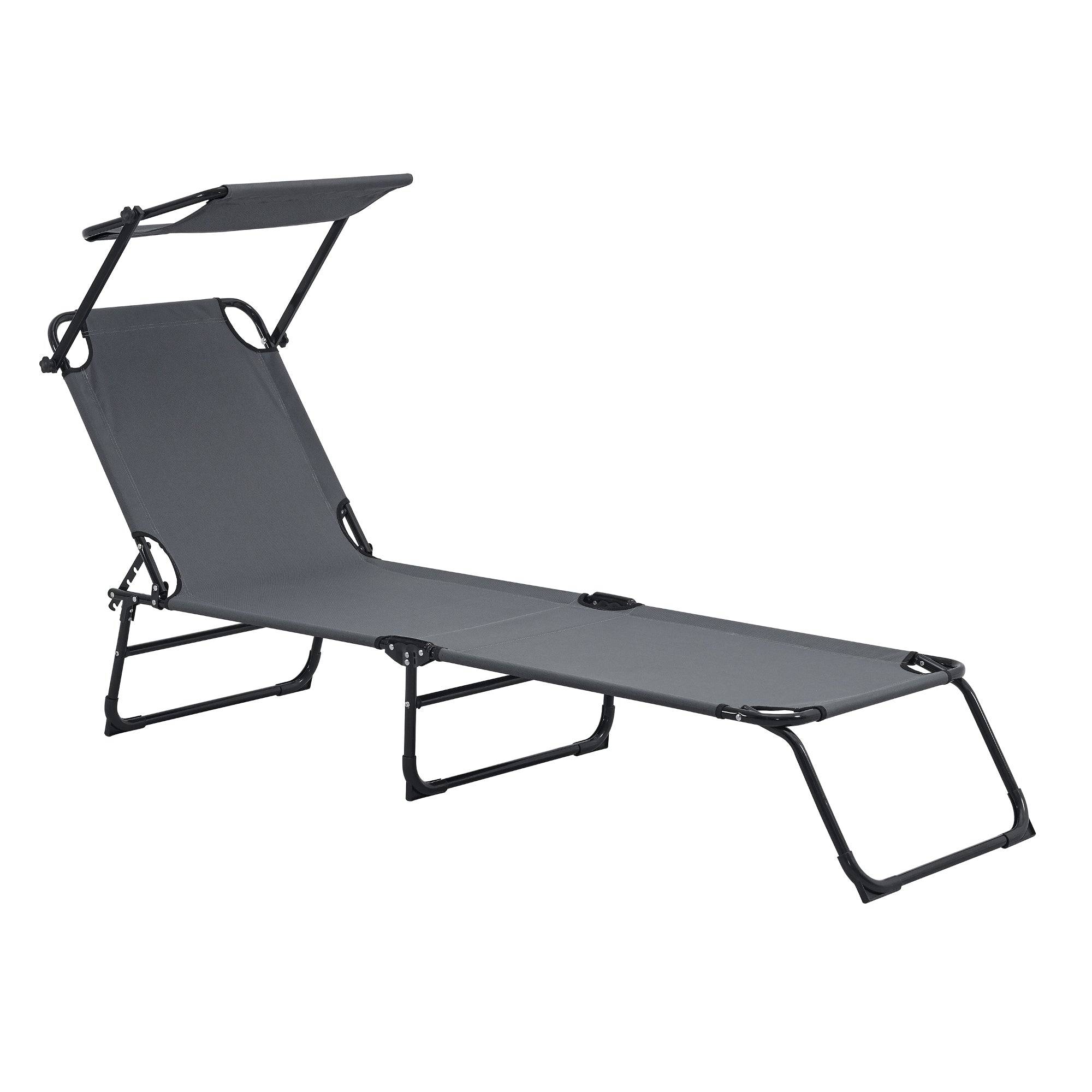 Helloshop26 - Lot de deux transats pliable avec toiture pare-soleil de relax acier 190 cm gris foncé - Image 2