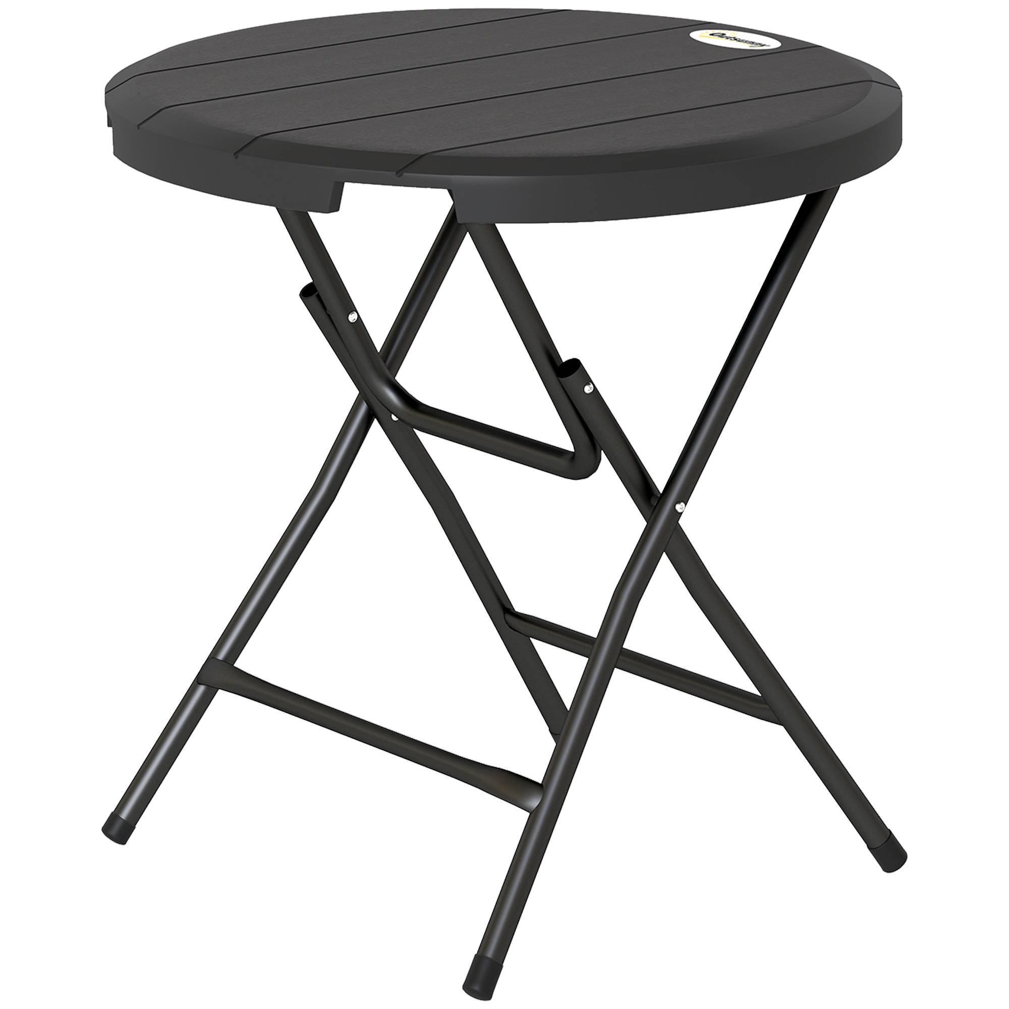 Table de jardin Outsunny, ronde, pliable, pour 4 personnes, aspect bois, acier et plastique, gris foncé, 80 x 80 x 73 cm - Image 2