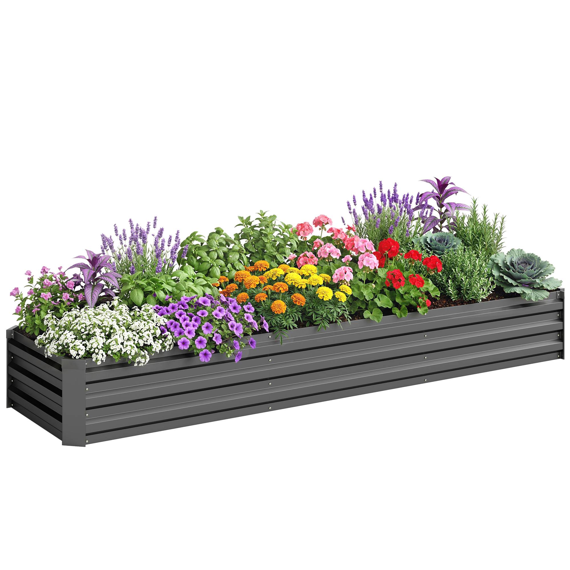 Carré potager rectangulaire, lit de jardin surélevé en acier galvanisé, fond ouvert, 240 x 60 x 30 cm, gris foncé - Image 1