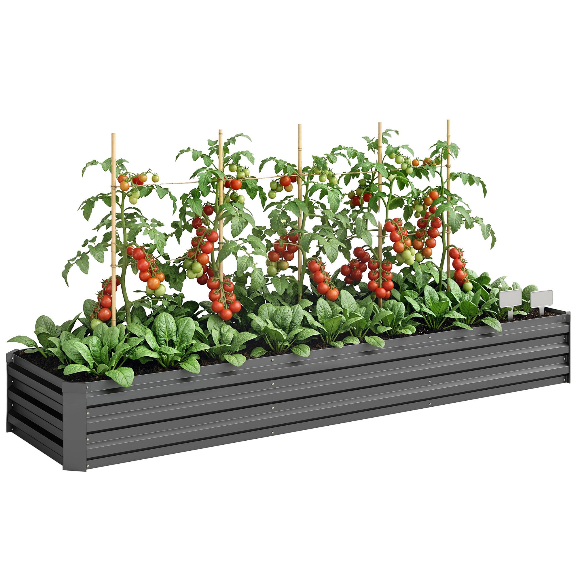 Carré potager rectangulaire, lit de jardin surélevé en acier galvanisé, fond ouvert, 240 x 60 x 30 cm, gris foncé - Image 2