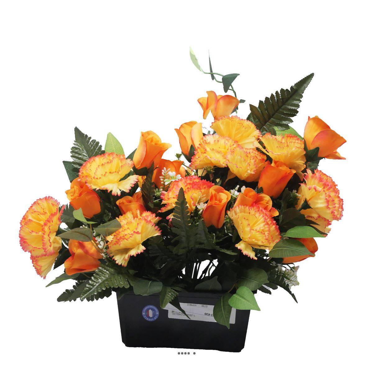 Artificielles - Jardinière funéraire devant de tombe de fleurs artificielles roses et oeillets H 50 cm L 55 cm Jaune - couleur: Jaune 630 - Image 3