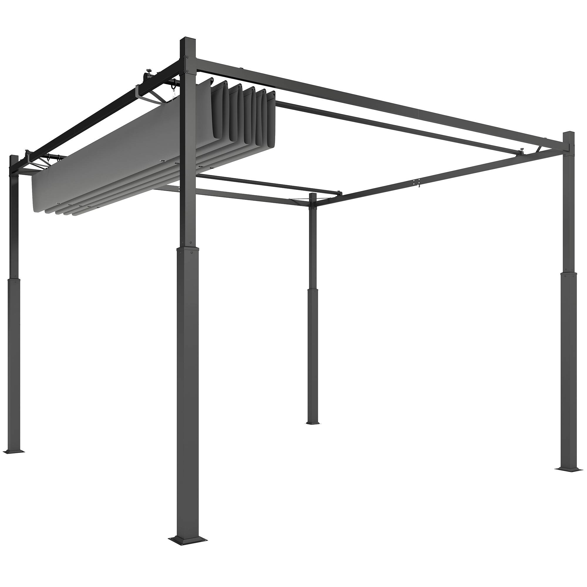 Outsunny - Pergola 3x3m Coulissante Rétractable Fixation Magnétique Tonnelle Abri Soleil UPF30+ Terrasse Patio Polyester 180g/m² Gris - Outsunny - Image 5