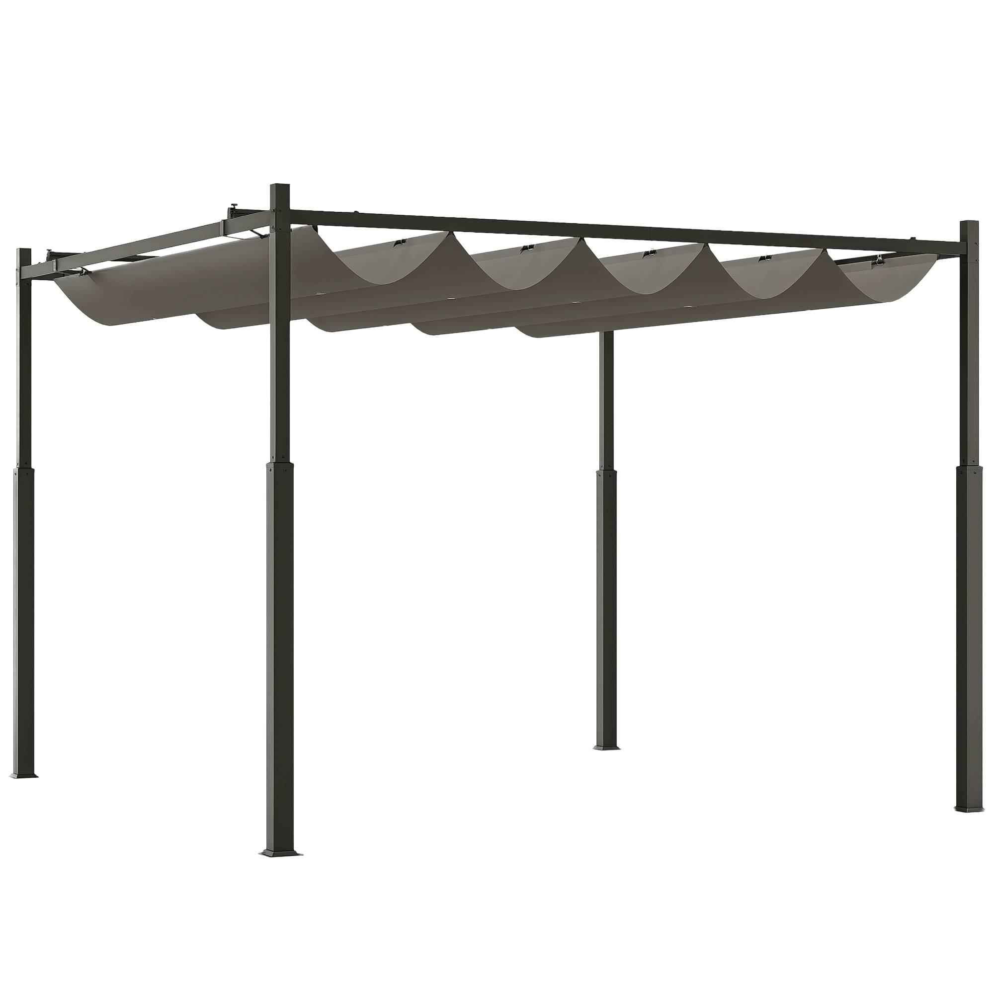 Outsunny - Pergola 3x3m Coulissante Rétractable Fixation Magnétique Tonnelle Abri Soleil UPF30+ Terrasse Patio Polyester 180g/m² Gris - Outsunny