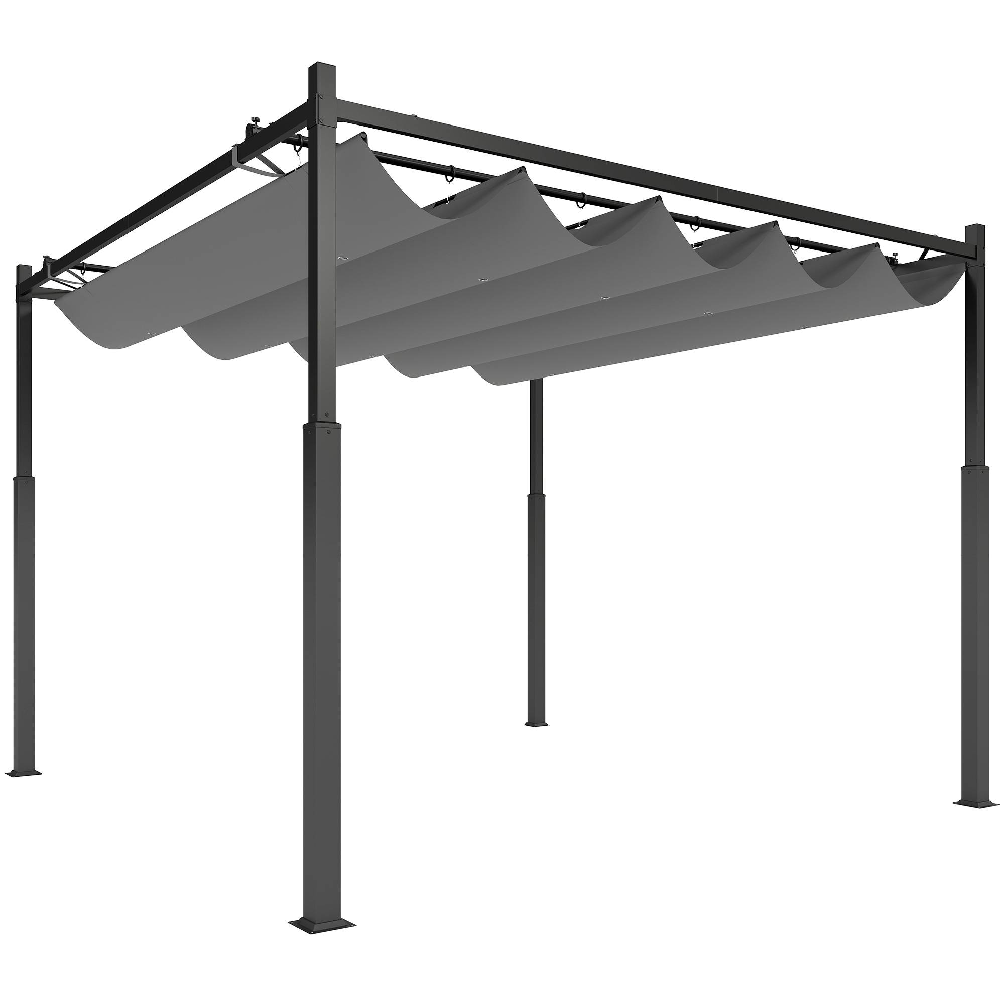 Outsunny - Pergola 3x3m Coulissante Rétractable Fixation Magnétique Tonnelle Abri Soleil UPF30+ Terrasse Patio Polyester 180g/m² Gris - Outsunny - Image 9