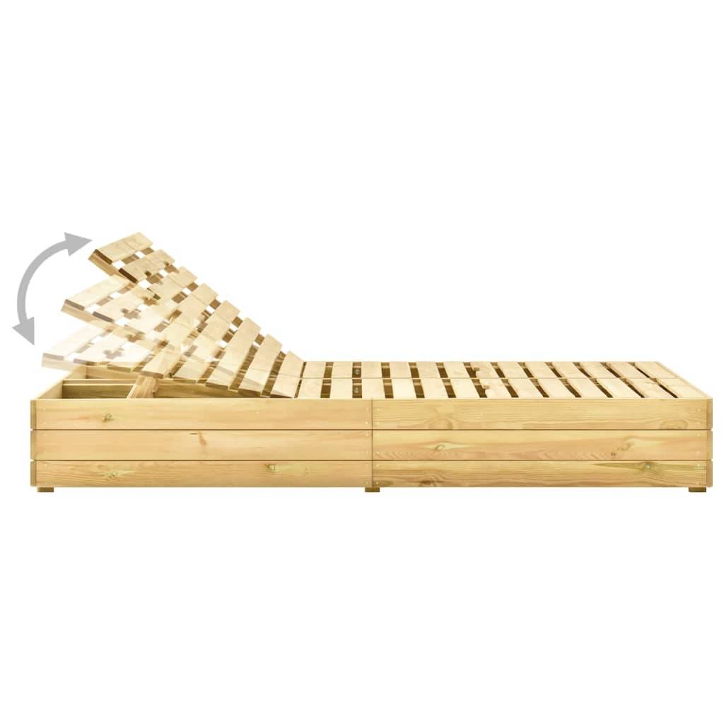 Chaise longue | Transat | Bain de soleil double et coussins noir bois de pin imprégné - Image 3