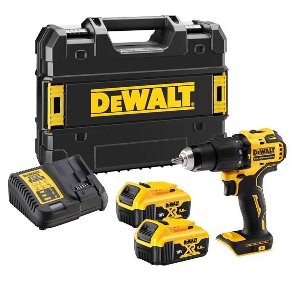 Dewalt - Perceuse-visseuse à percussion 18V XR  + 2 batteries 5Ah + chargeur + coffret T-STAK - DEWALT - DCD709P2T-QW - Image 1