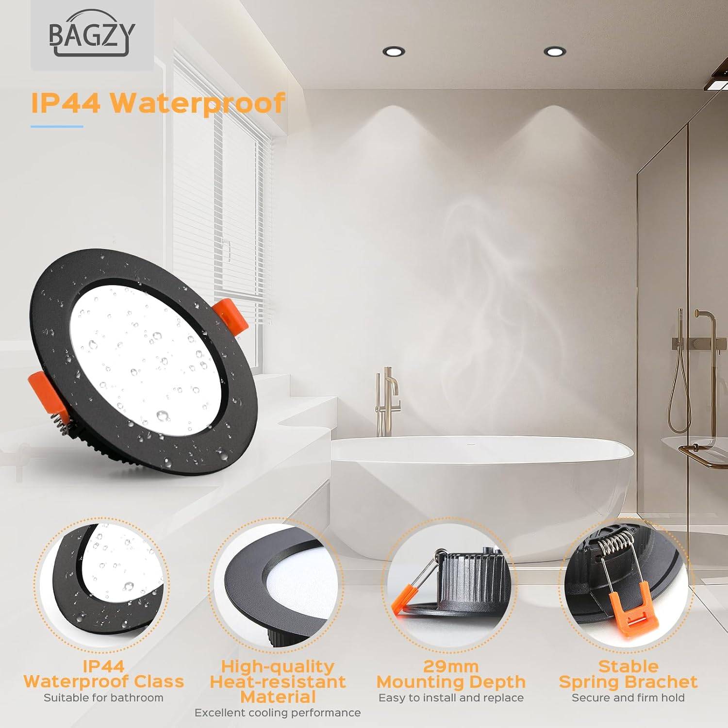 8 in 1 - Spot LED Encastrable Noir Extra Plat 5 Pack 7W 700LM IP44 4000K AC 220-240V Découpe 80-90mm pour Salle Bain Cuisine Salon Couloir - Image 4