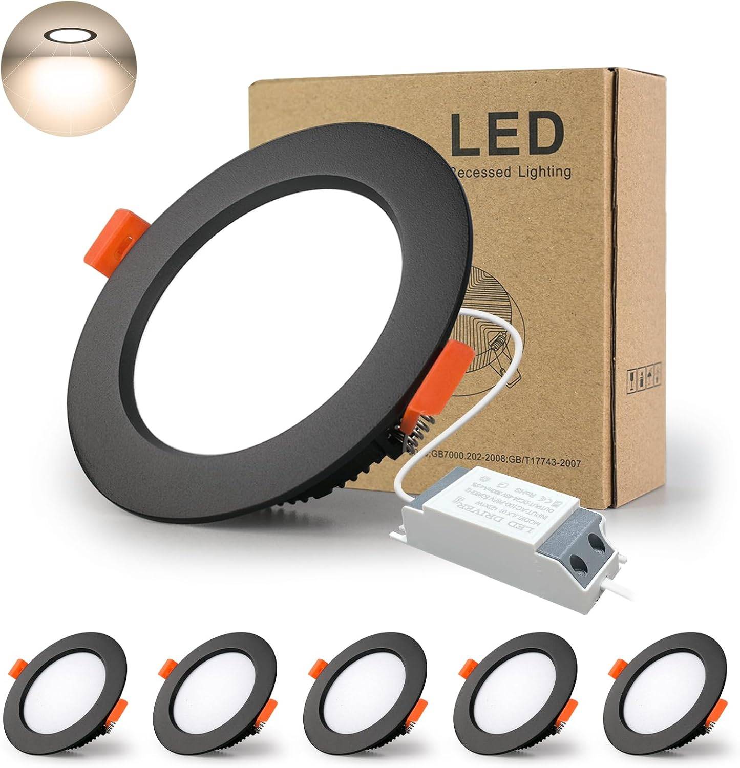 8 in 1 - Spot LED Encastrable Noir Extra Plat 5 Pack 7W 700LM IP44 4000K AC 220-240V Découpe 80-90mm pour Salle Bain Cuisine Salon Couloir - Image 1