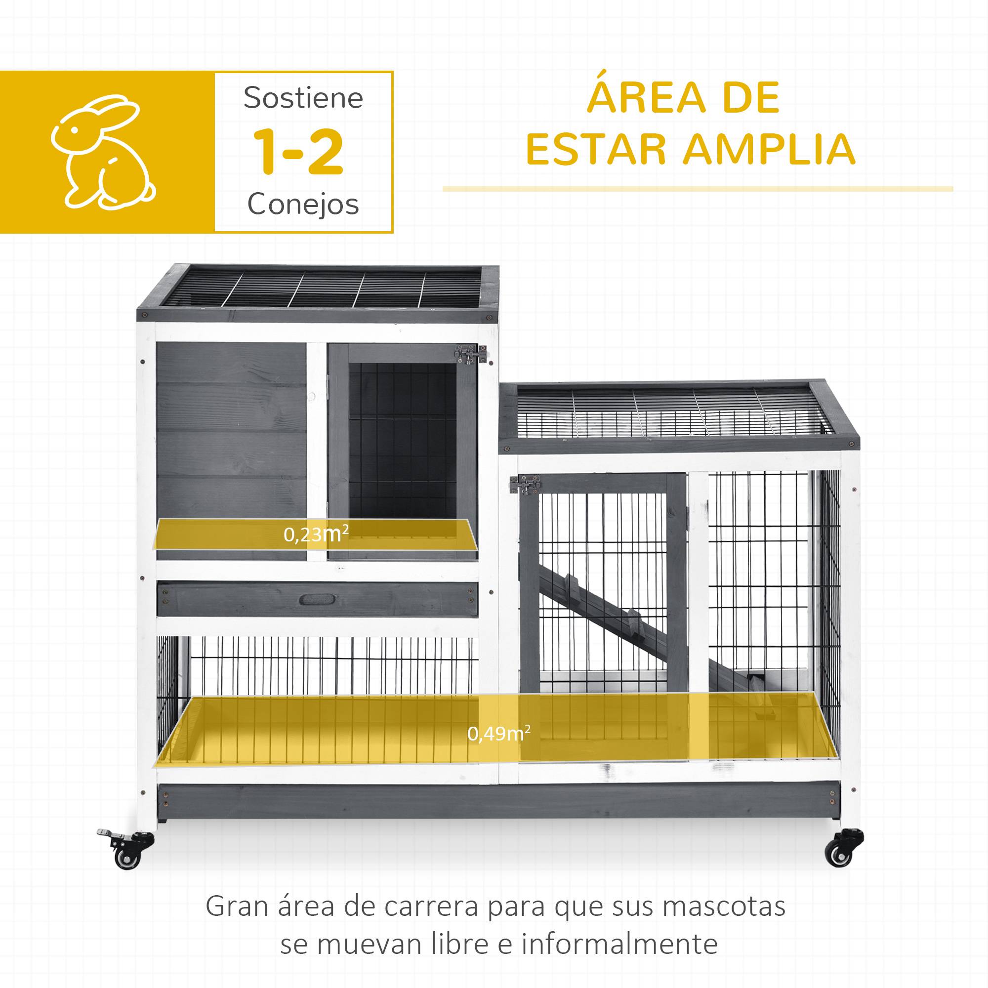 Clapier d'Intérieur Bois à 2 Étages sur Roulettes pour Lapin et Cochon d'Inde 110cm Gris - ComfortXL Outdoor Living - Image 6