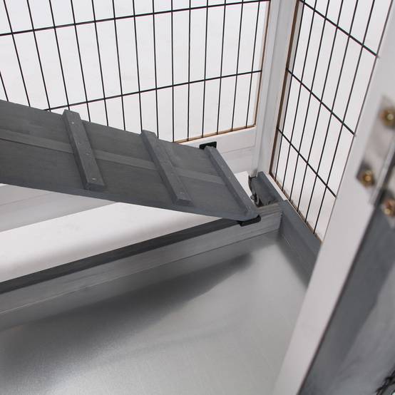 Clapier d'Intérieur Bois à 2 Étages sur Roulettes pour Lapin et Cochon d'Inde 110cm Gris - ComfortXL Outdoor Living - Image 10