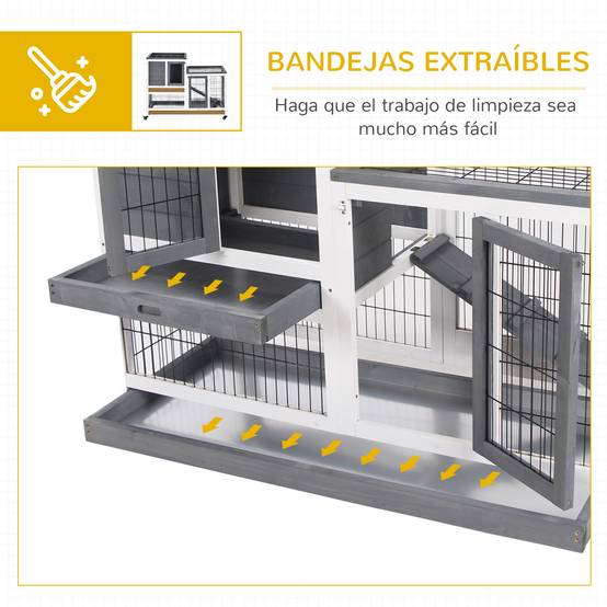 Clapier d'Intérieur Bois à 2 Étages sur Roulettes pour Lapin et Cochon d'Inde 110cm Gris - ComfortXL Outdoor Living - Image 8