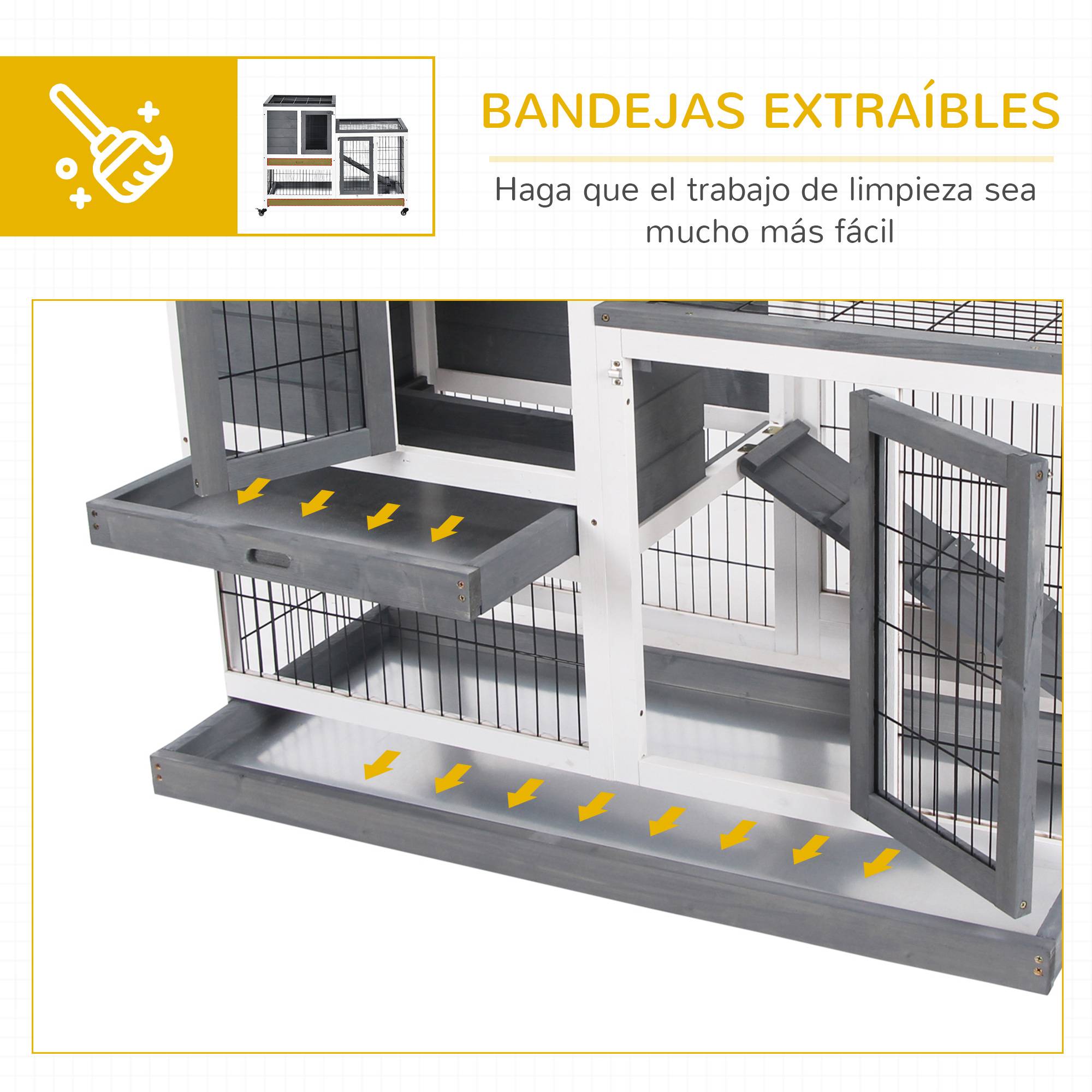 Clapier d'Intérieur Bois à 2 Étages sur Roulettes pour Lapin et Cochon d'Inde 110cm Gris - ComfortXL Outdoor Living - Image 8