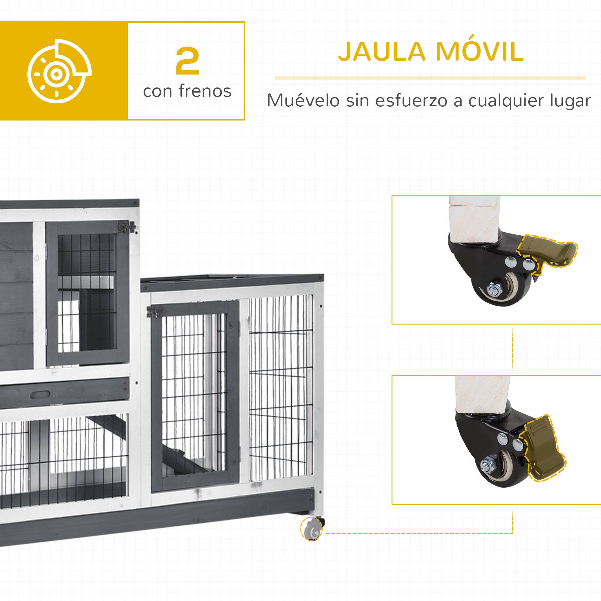 Clapier d'Intérieur Bois à 2 Étages sur Roulettes pour Lapin et Cochon d'Inde 110cm Gris - ComfortXL Outdoor Living - Image 9