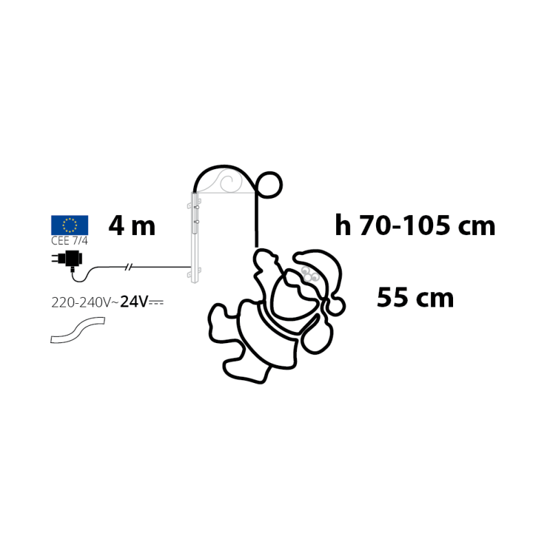 Lotti - Père Noël néon accroché en tube H:105cm 566 LED blanc froid, chaud rouge Lotti - Image 6