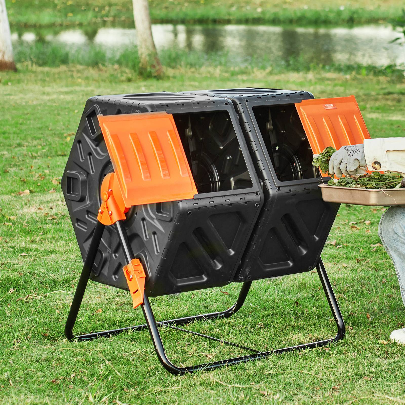 Vevor - VEVOR Composteur rotatif 140 L double chambre PP sans BPA, rotation 360°, charge 40 kg pour déchets organiques. - Image 8