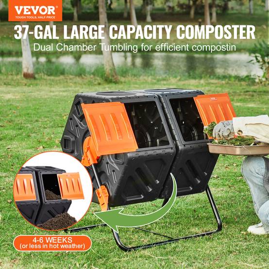 Vevor - VEVOR Composteur rotatif 140 L double chambre PP sans BPA, rotation 360°, charge 40 kg pour déchets organiques. - Image 2