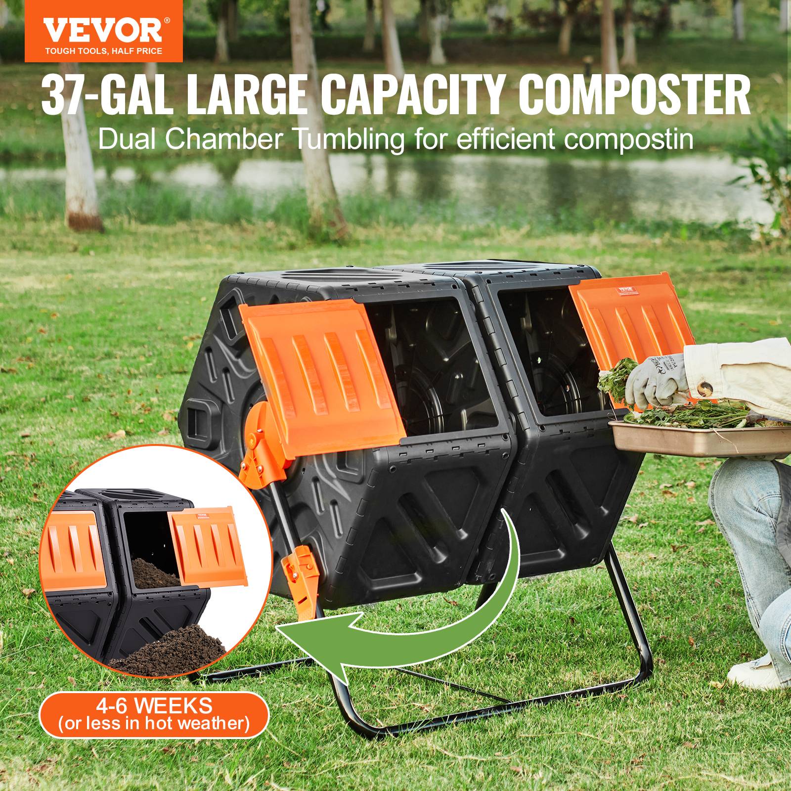 Vevor - VEVOR Composteur rotatif 140 L double chambre PP sans BPA, rotation 360°, charge 40 kg pour déchets organiques. - Image 2