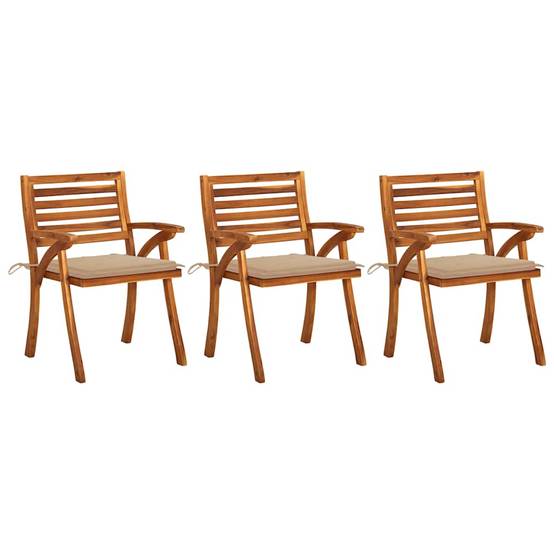 Set de 3 Fauteuils de Table en Bois d'Acacia Massif avec Coussins d'Extérieur Beige – ComfortXL Outdoor Living - Image 1