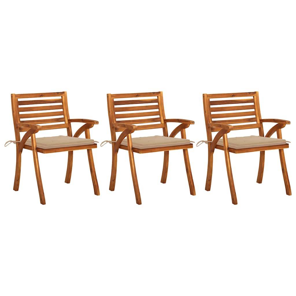 Set de 3 Fauteuils de Table en Bois d'Acacia Massif avec Coussins d'Extérieur Beige – ComfortXL Outdoor Living - Image 1