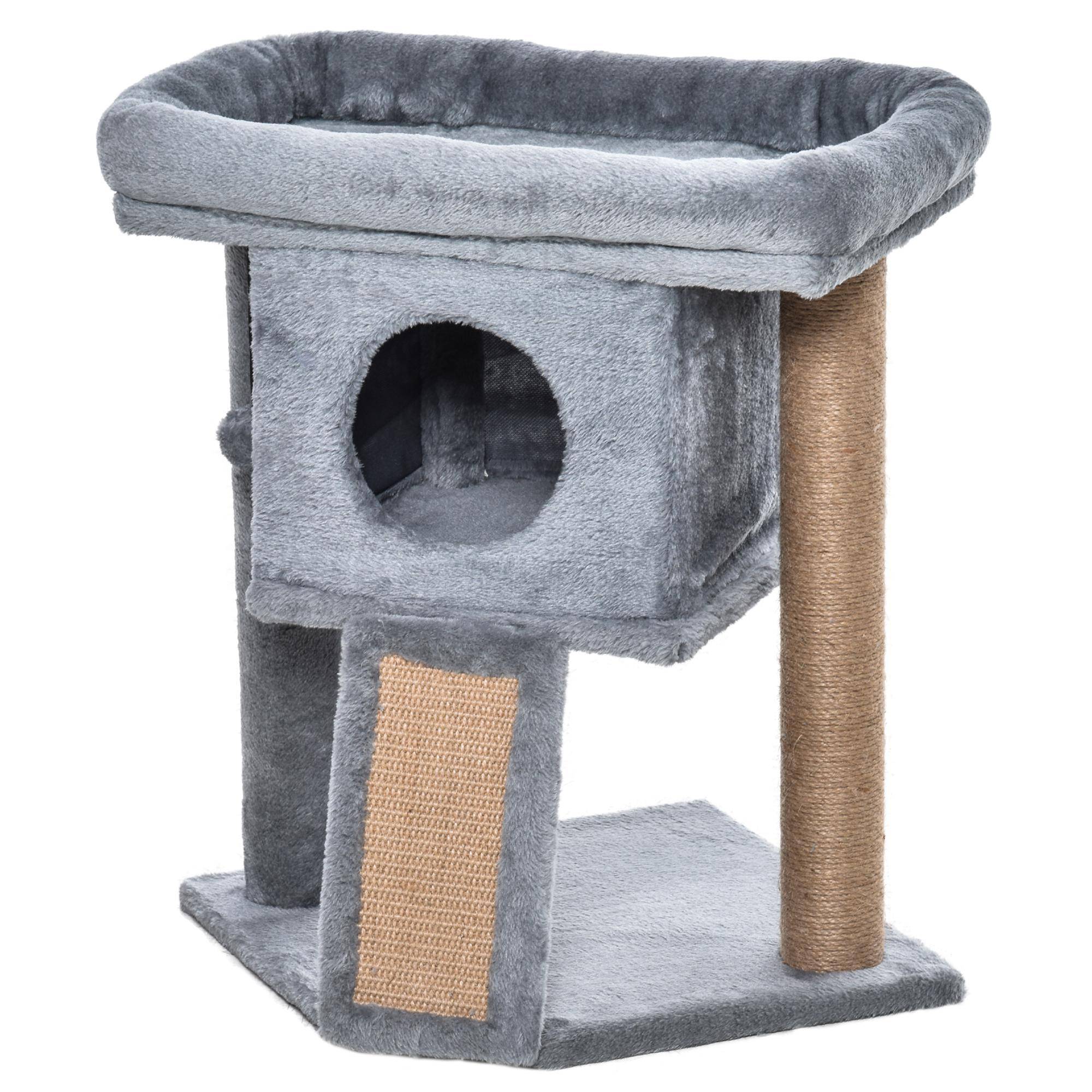 Arbre à chat jute et peluche gris clair 40 x 40 x 57 cm - PANGIVO - Image 2