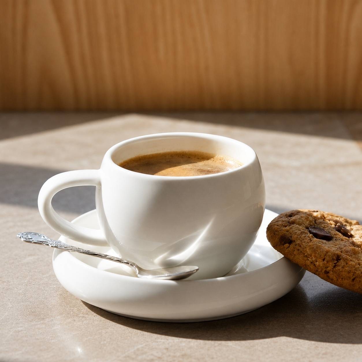 Set de 6 Tasses à Café et Sous-tasses Porcelaine 120ml Blanc - Image 4