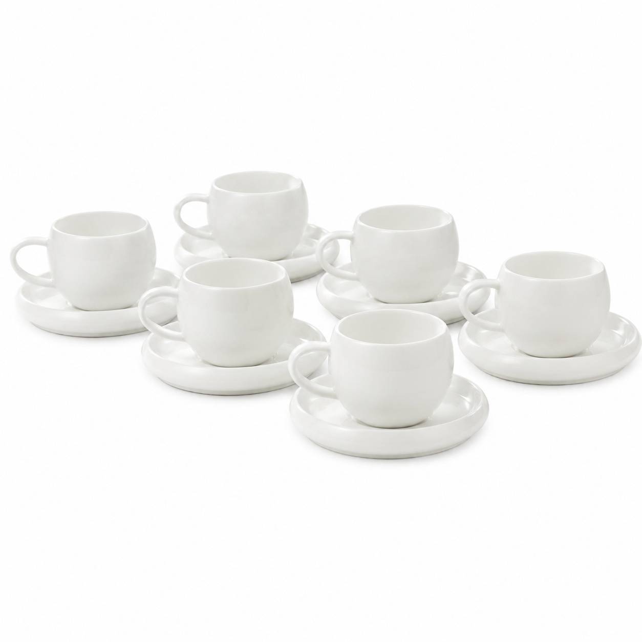Set de 6 Tasses à Café et Sous-tasses Porcelaine 120ml Blanc - Image 1