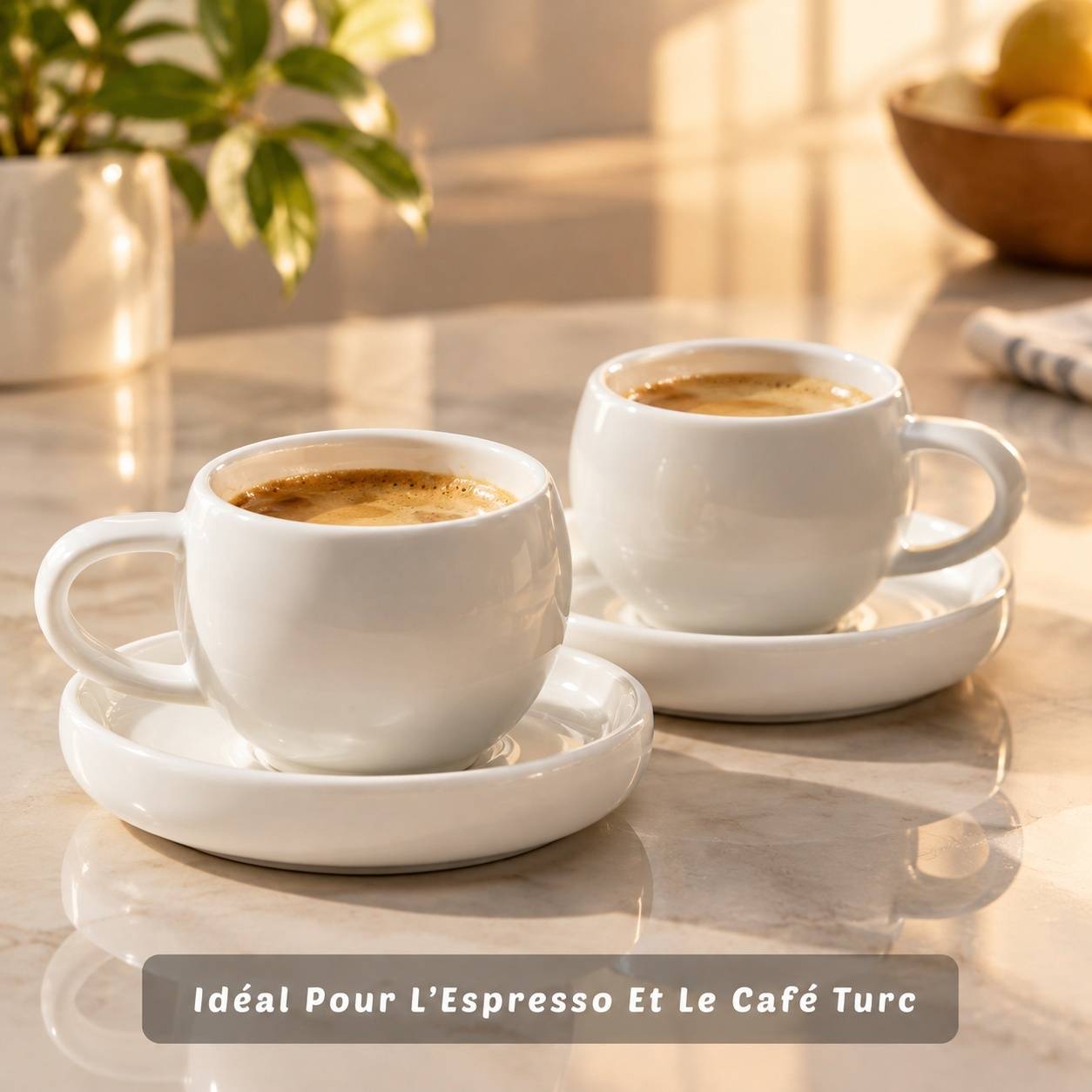 Set de 6 Tasses à Café et Sous-tasses Porcelaine 120ml Blanc - Image 7
