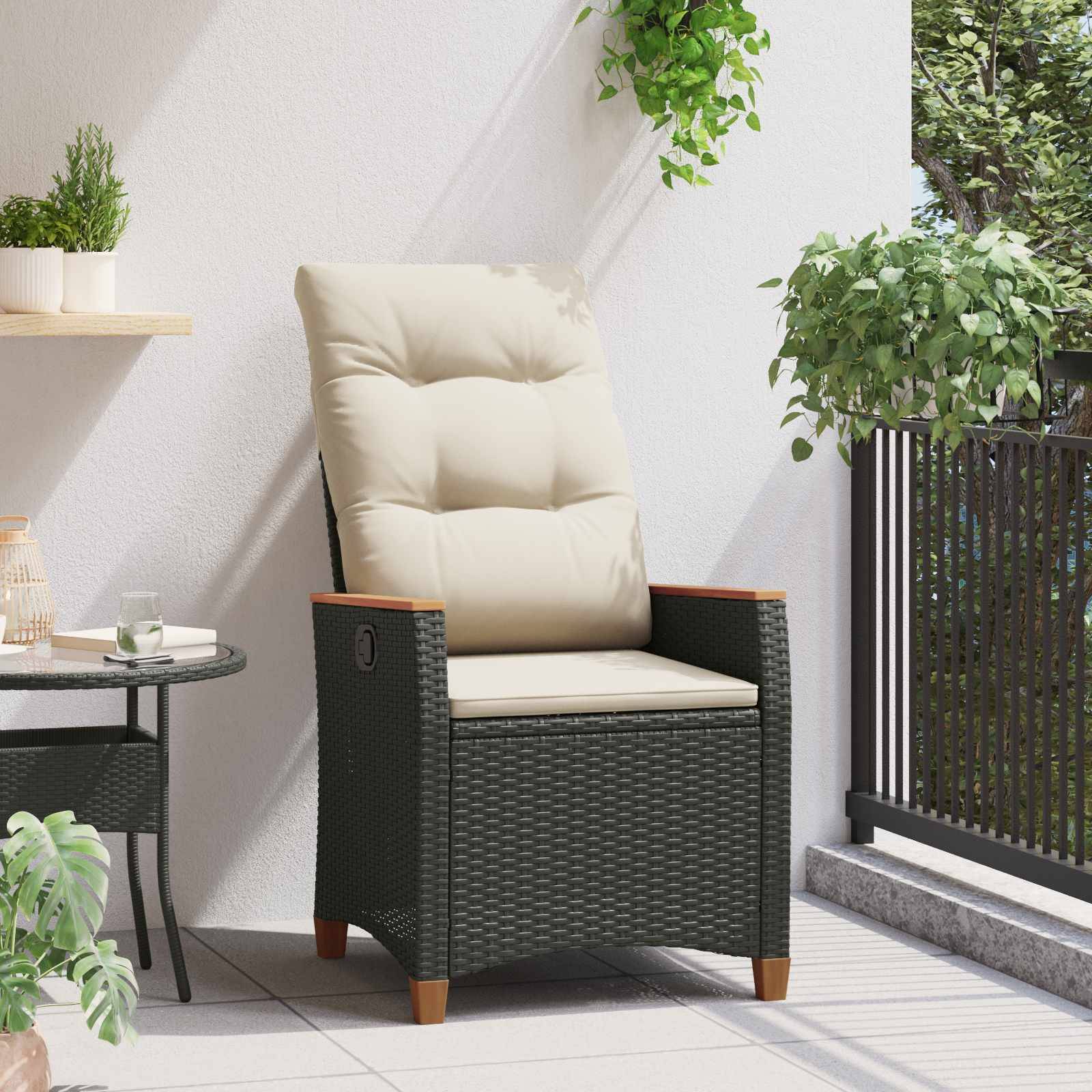 PANGIVO - Chaise de jardin inclinable polyrotin noir et crème 64 x 57.5 x 112 cm - PANGIVO - Image 3