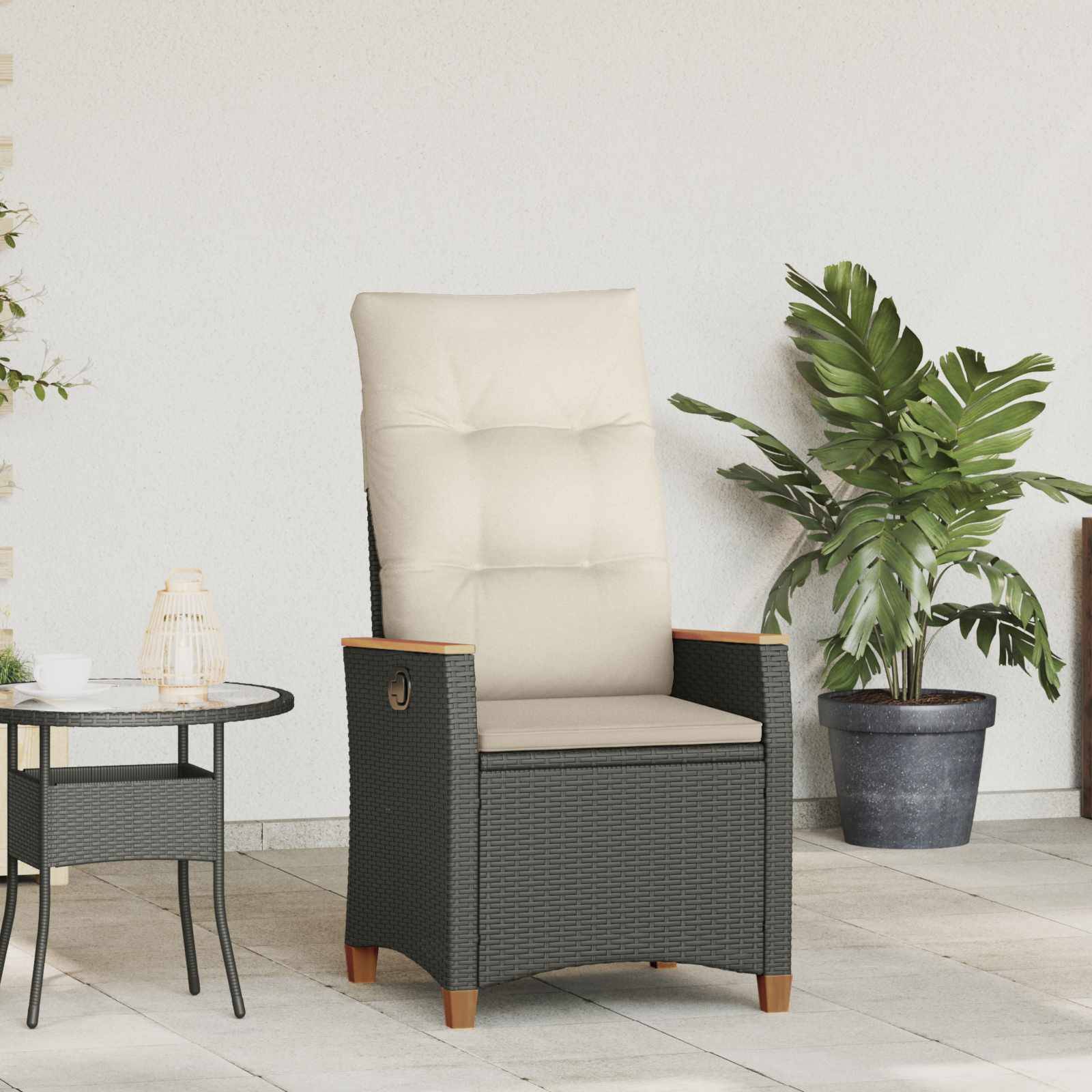 PANGIVO - Chaise de jardin inclinable polyrotin noir et crème 64 x 57.5 x 112 cm - PANGIVO - Image 1