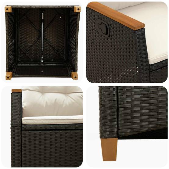 PANGIVO - Chaise de jardin inclinable polyrotin noir et crème 64 x 57.5 x 112 cm - PANGIVO - Image 7
