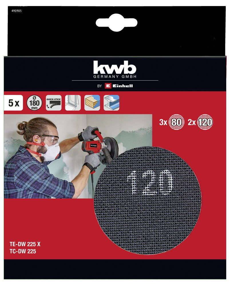 Kwb By Einhell - Jeu de 5 abrasifs pour ponceuse girafe 180mm (Grain 80 et 120) - KWB by Einhell - Image 2