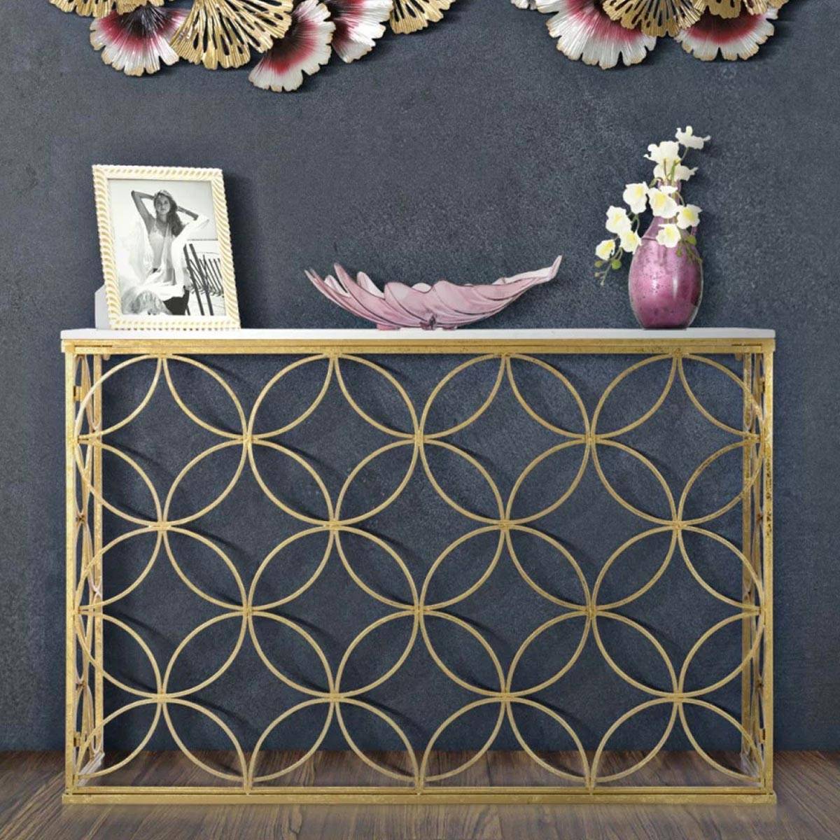 Console Design en Marbre "Star" 120cm Blanc & Or - Image 7