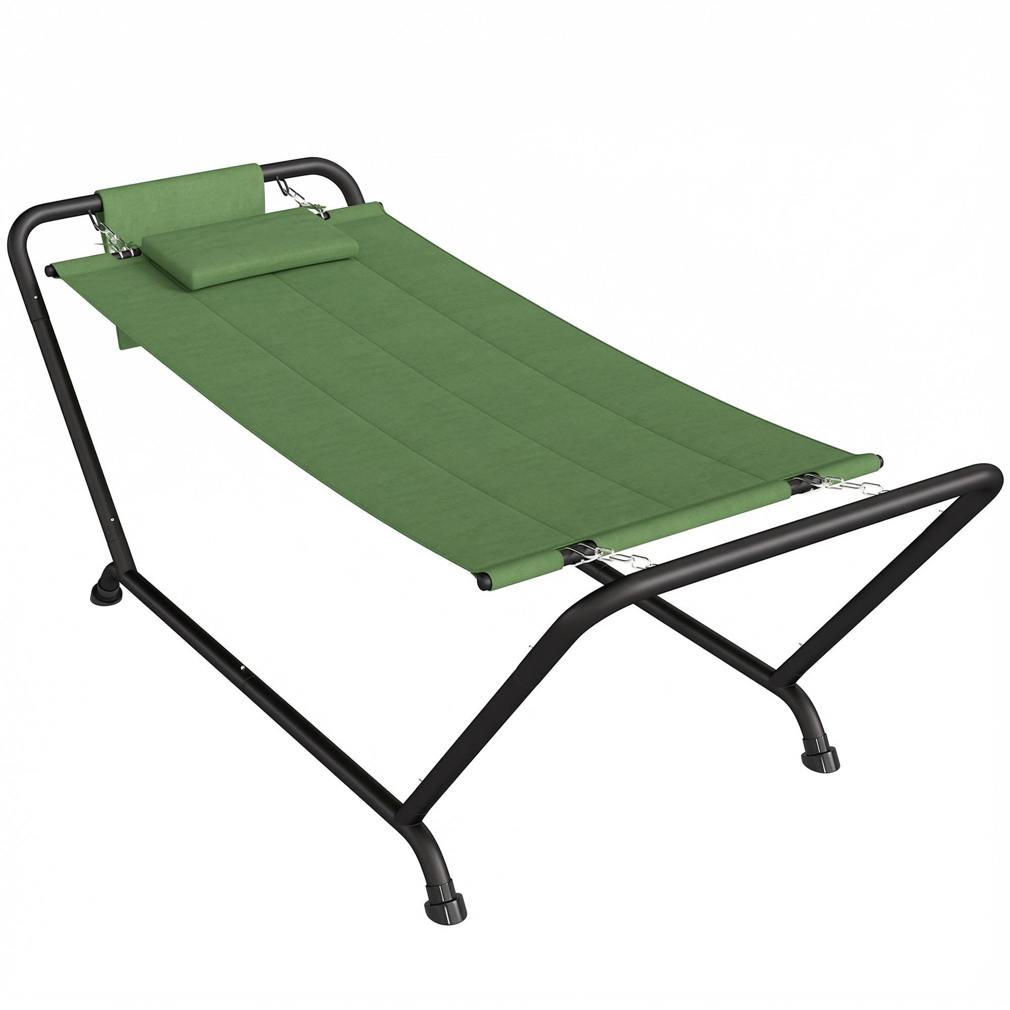 Hamac jardin avec support, poche latérale et appui-tête, métal polyester, 237x90x92cm, vert foncé - Image 2