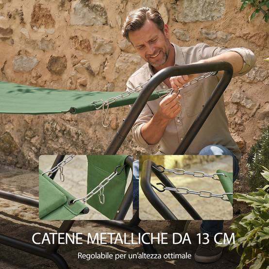 Hamac jardin avec support, poche latérale et appui-tête, métal polyester, 237x90x92cm, vert foncé - Image 9