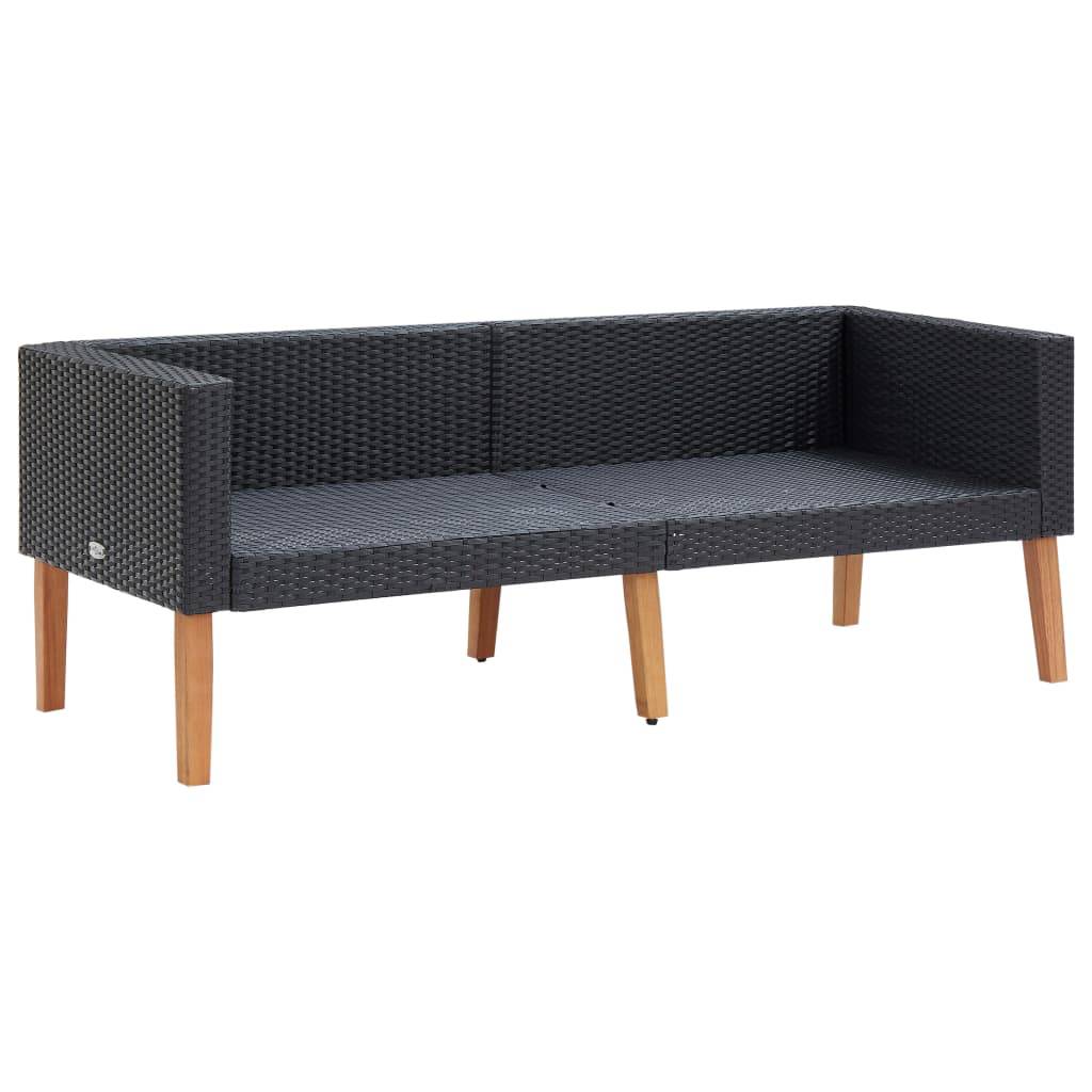 Helloshop26 - Salon de jardin meuble d'extérieur ensemble de mobilier 3 pièces avec coussins résine tressée noir - Image 4