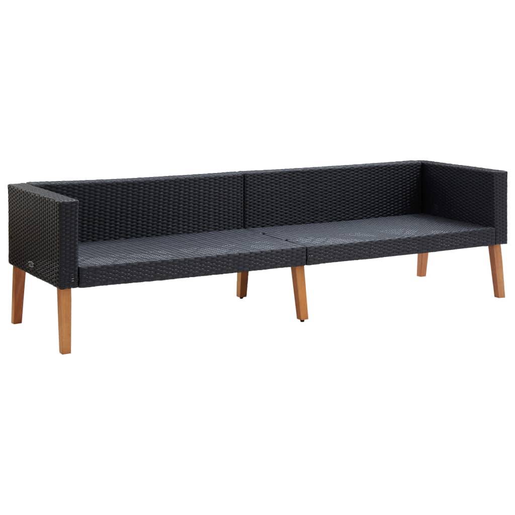 Helloshop26 - Salon de jardin meuble d'extérieur ensemble de mobilier 3 pièces avec coussins résine tressée noir - Image 7