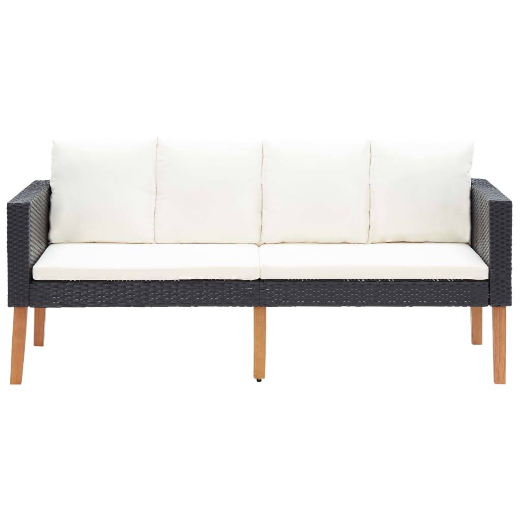 Helloshop26 - Salon de jardin meuble d'extérieur ensemble de mobilier 3 pièces avec coussins résine tressée noir - Image 2