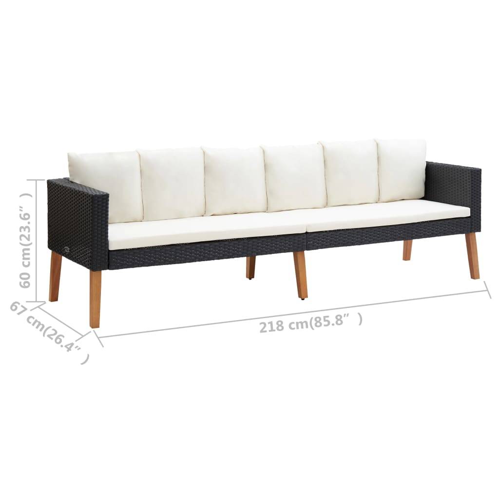 Helloshop26 - Salon de jardin meuble d'extérieur ensemble de mobilier 3 pièces avec coussins résine tressée noir - Image 8